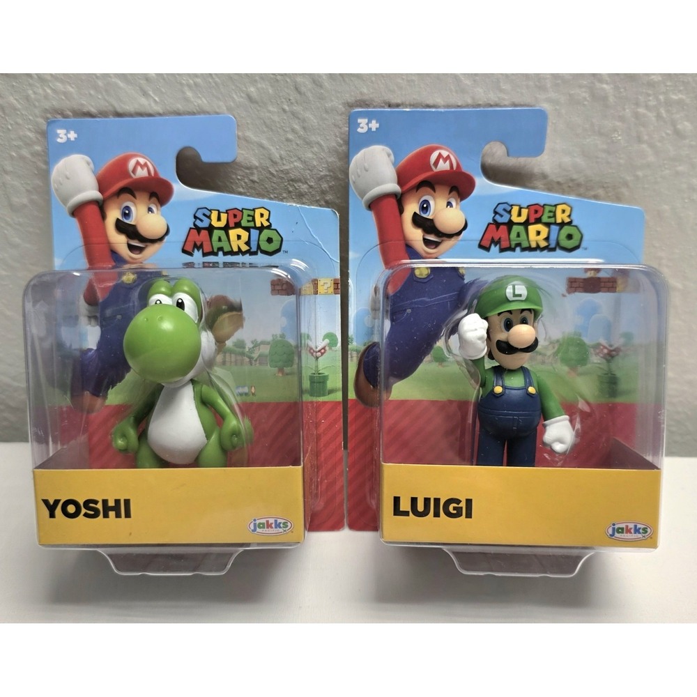 LOT OF 2 Nintendo SUPER MARIO JAKKS ACTION FIGURES - YOSHI & LUIGI NEW